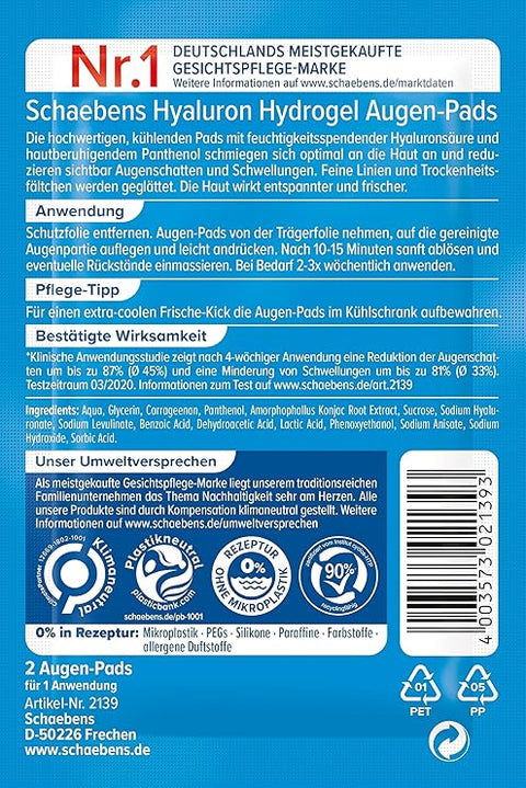 Schaebens Hyaluron Hydrogel Augen Pads - bester-kauf.ch Schaebens