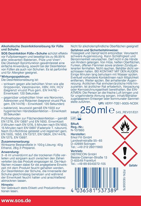 SOS Fuß-Desinfektionsspray gegen Pilzerreger Füße & Schuhe - bester-kauf.ch SOS