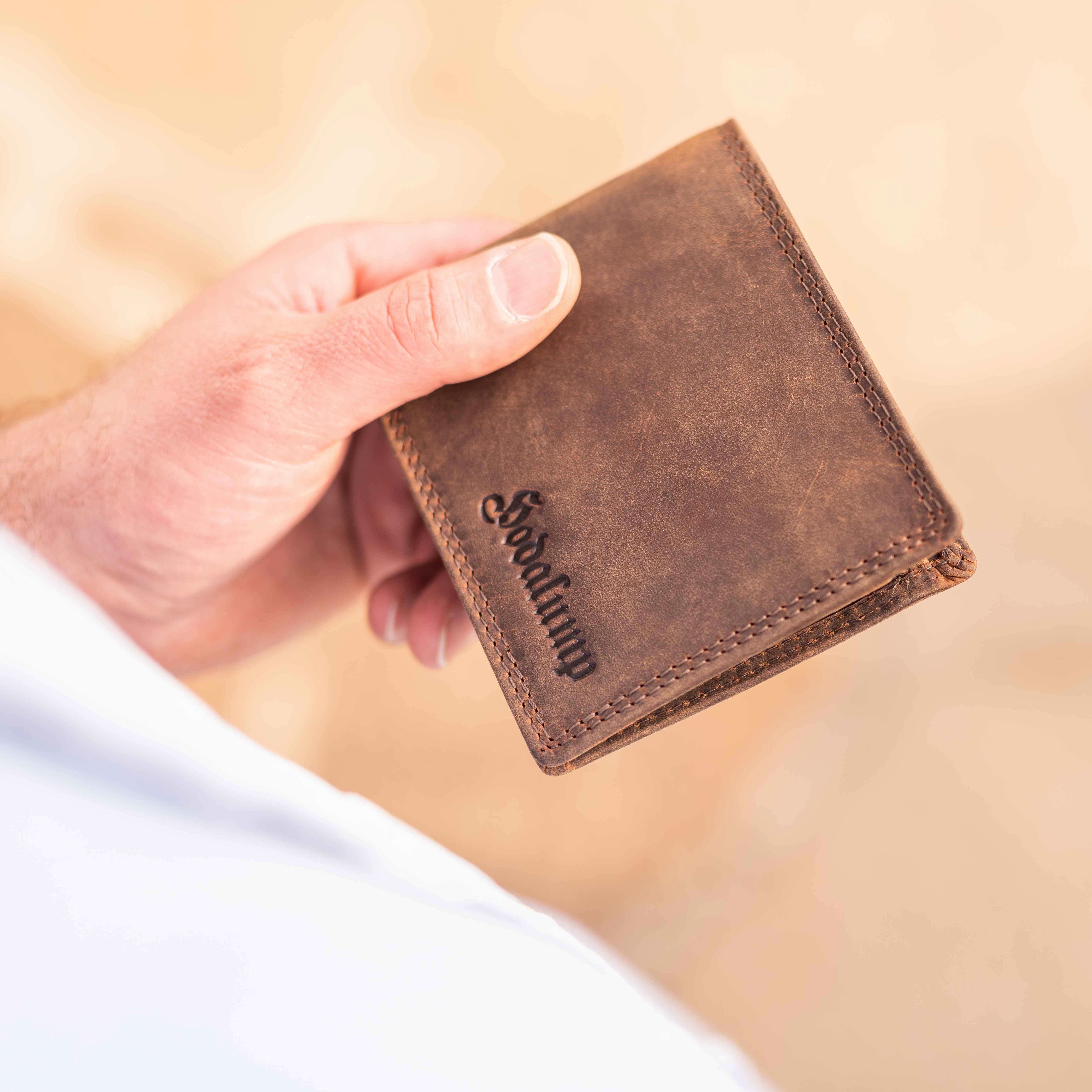 Hodalump Braun Mittelgroße Geldbörse Raini aus Büffel Leder RFID