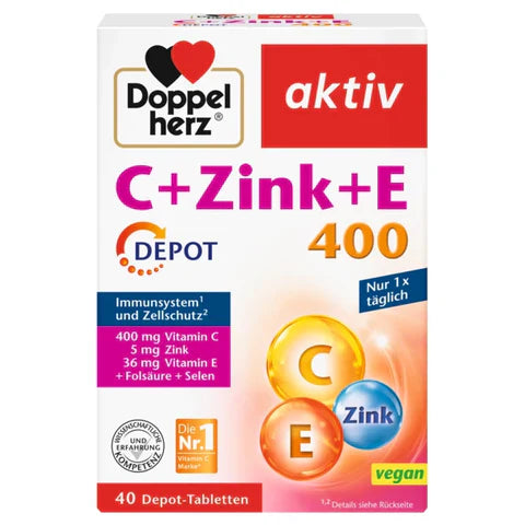 Doppelherz C + Zink + E 400 Depot – Immunstärkung und Zellschutz mit Vitamin C, Zink, Vitamin E, Folsäure und Selen bei bester-kauf.ch