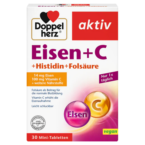 Doppelherz Eisen + C + Histidin + Folsäure – stärkt Blutbildung und Eisenaufnahme mit Vitamin C bei bester-kauf.ch