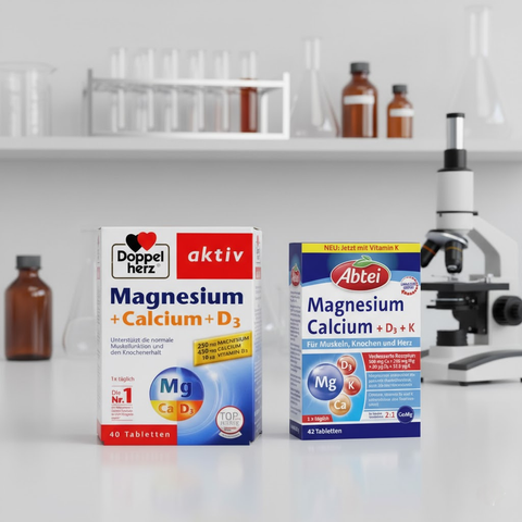 Fachvergleich – Abtei Magnesium Calcium D3 + K vs Doppelherz Magnesium Calcium D3  >Testbericht Blog Ratgeber bester-kauf.ch