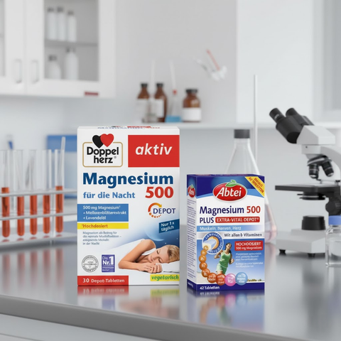 Fachvergleich – Magnesiumpräparate Doppelherz 500 Nacht vs Abtei 500 Plus Vital Depot