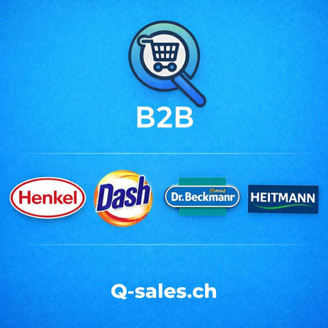 B2B Markenübersicht mit Henkel, Dash, Dr. Beckmann und Heitmann für den Schweizer Grosshandel über q-sales.ch. Mehr unter q-sales.ch ein Tochterunternehmen von bester-kauf.ch