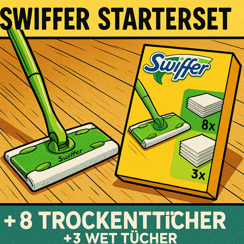 Swiffer Starterset Bodenstab + 8 Trockentücher + 3 Wischttücher – Dein perfekter Einstieg in die Welt von Swiffer