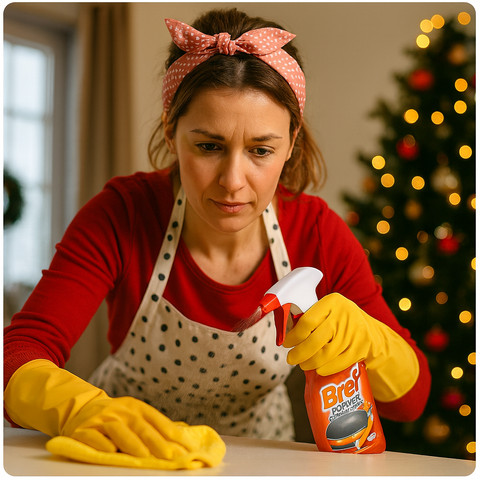 Illustration zu saisonalem Putzen: Frühjahrsputz, Herbstputz, Weihnachtssputz und Sommerputz – je mit ikonischen Reinigungsmotiven. Blog von bester-kauf.ch