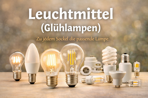 Übersicht Leuchtmittel und Glühlampen mit verschiedenen Sockeln und Bauformen für den Einsatz im Haushalt in der Schweiz