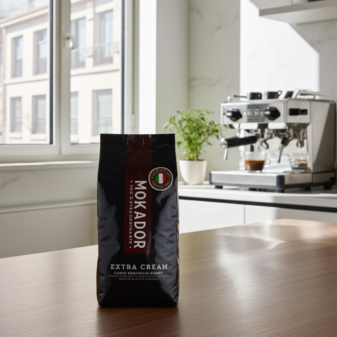 Espressobohnen 1kg: Mokador Extra Cream 70/30 – perfekt für samtigen Cappuccino und Latte Macchiato.