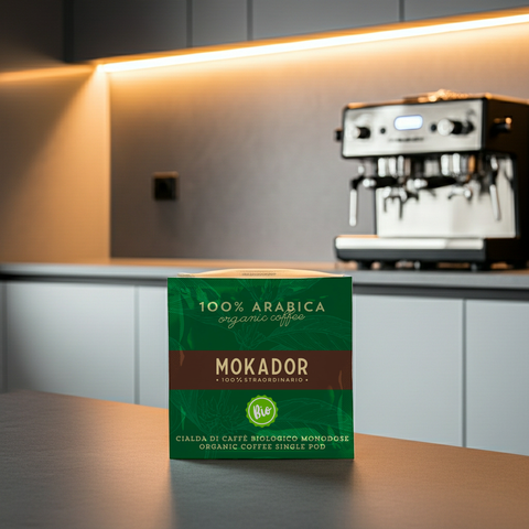 Mokador 100% Arabica Bio E.S.E. Pads: Zertifizierter Bio-Espresso für nachhaltigen Genuss in jeder Tasse.
