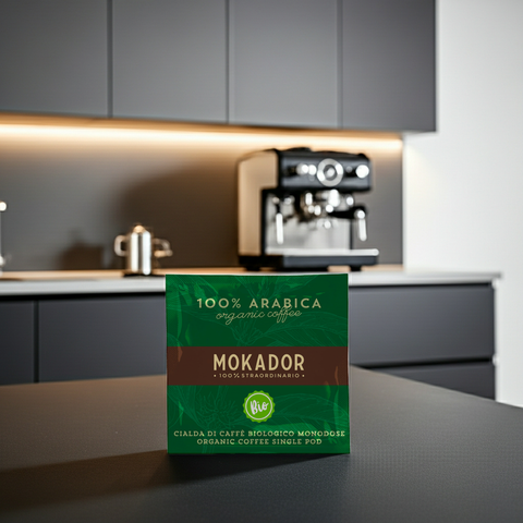 Bio Espresso-Pads Mokador: Säurearm und magenfreundlich dank 100% Arabica und Bio-Zertifizierung.