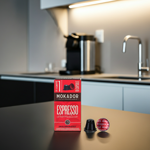 Mokador Aromatico: Perfekt abgestimmte Röstung aus Faenza – 100 Nespresso kompatible Kapseln.