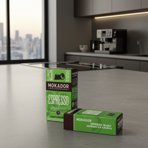 Mokador Espresso 100% Arabica – Die harmonische Kapsel-Wahl für Liebhaber heller, edler Röstungen.