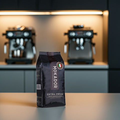 Mokador Extra Cream 1kg: Ganze Bohne für einen runden Espresso mit Noten von gerösteten Nüssen.
