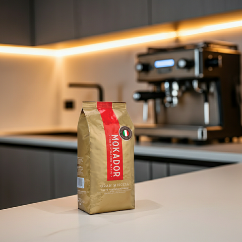 Mokador Gran Miscela 1kg: 100% Arabica Kaffeebohnen für einen eleganten Espresso mit feiner Fruchtnote.