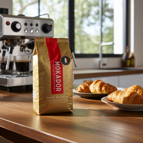Kaffeebohnen 1kg Mokador Gran Miscela: Besonders säurearme 100% Arabica-Röstung für vollen Genuss.