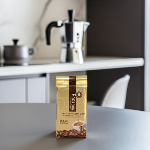 Mokador Miscela Oro gemahlen: 250g Packung für maximale Frische und einfaches Dosieren ohne Mühle.