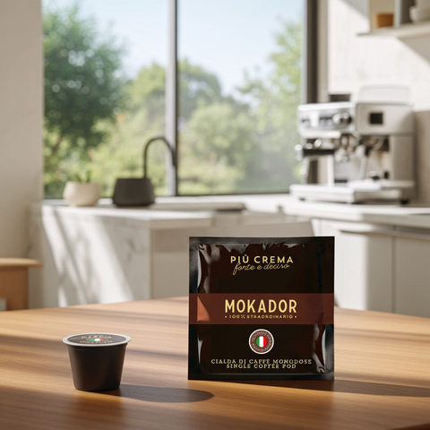 Mokador Più Crema Vorrat: 200 umweltfreundliche E.S.E. Pads für intensiven Geschmack bei jedem Bezug.