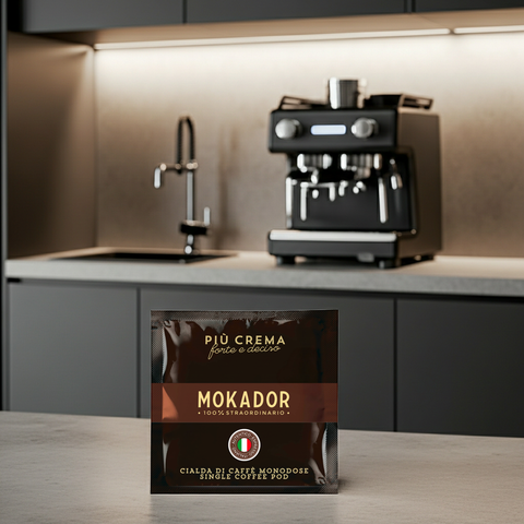 Espresso-Pads Vorratspackung: 200 Stk. Mokador Più Crema – ideal für Liebhaber von dunkler Röstung und Würze.