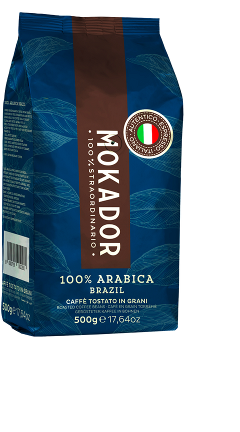Espressobohnen 500g: Mokador Brazil 100% Arabica – die perfekte Wahl für milden, schwarzen Kaffee.